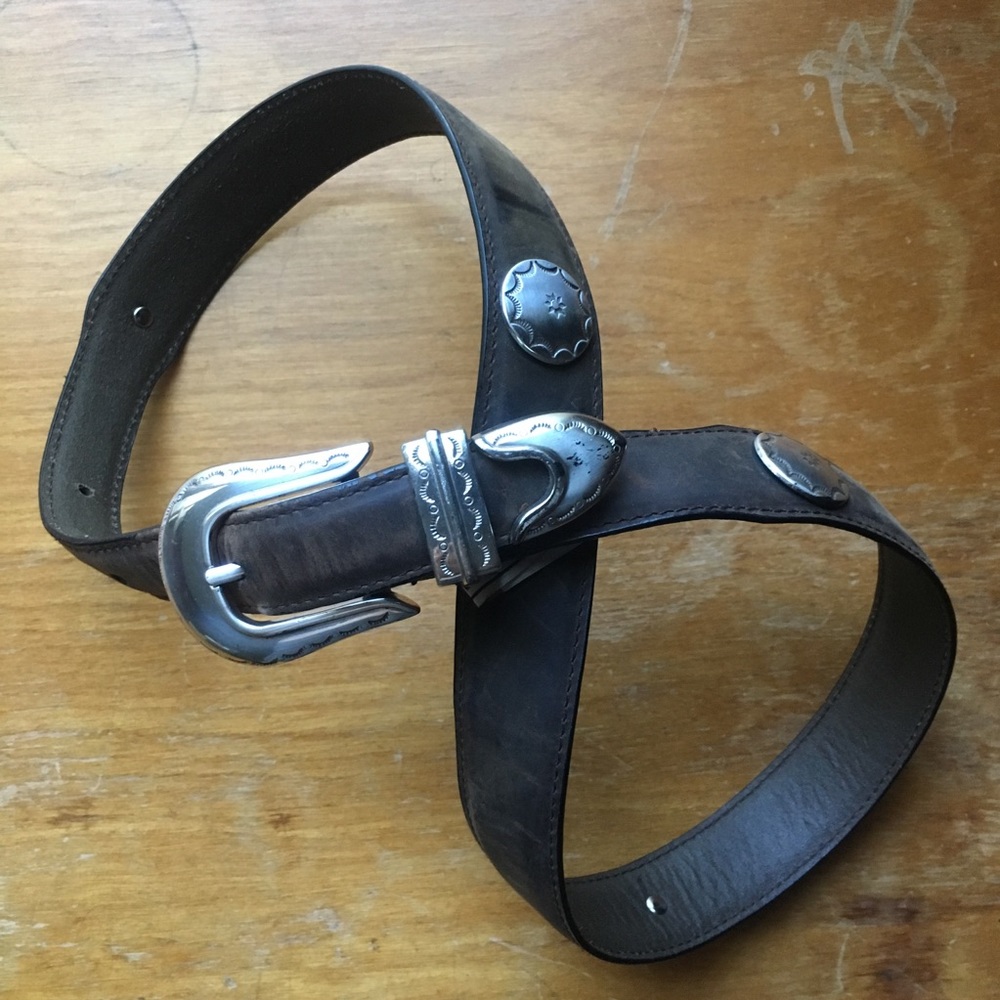 Western Boho Cowhide Belt w/ Silver Buckle - 34